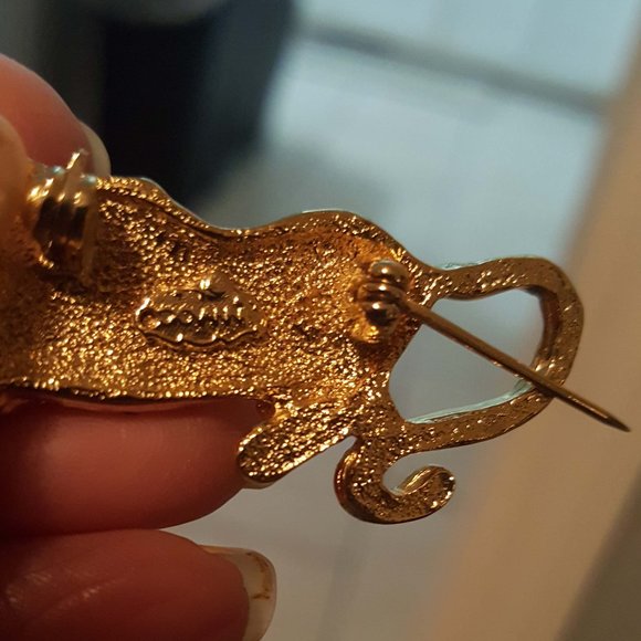 Rhinestone Crystal Pave Cheetah Brooch-Black Enameled Spots -Jeweled Green Eyes - Picture 6 of 7